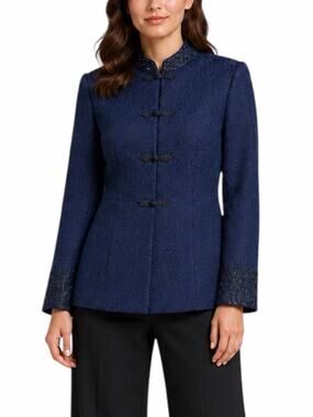 Rickie Freeman Embroidered Beads Evening Jacket Asian Knots Size 8